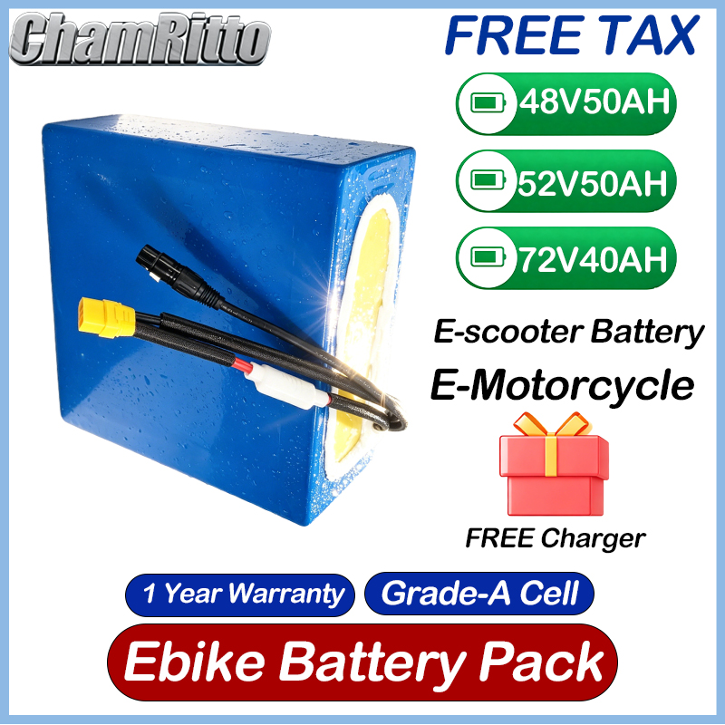 72V 50Ah 21700 Lithium Battery - 48V 52V 30ah 50ah Sepeda Listrik