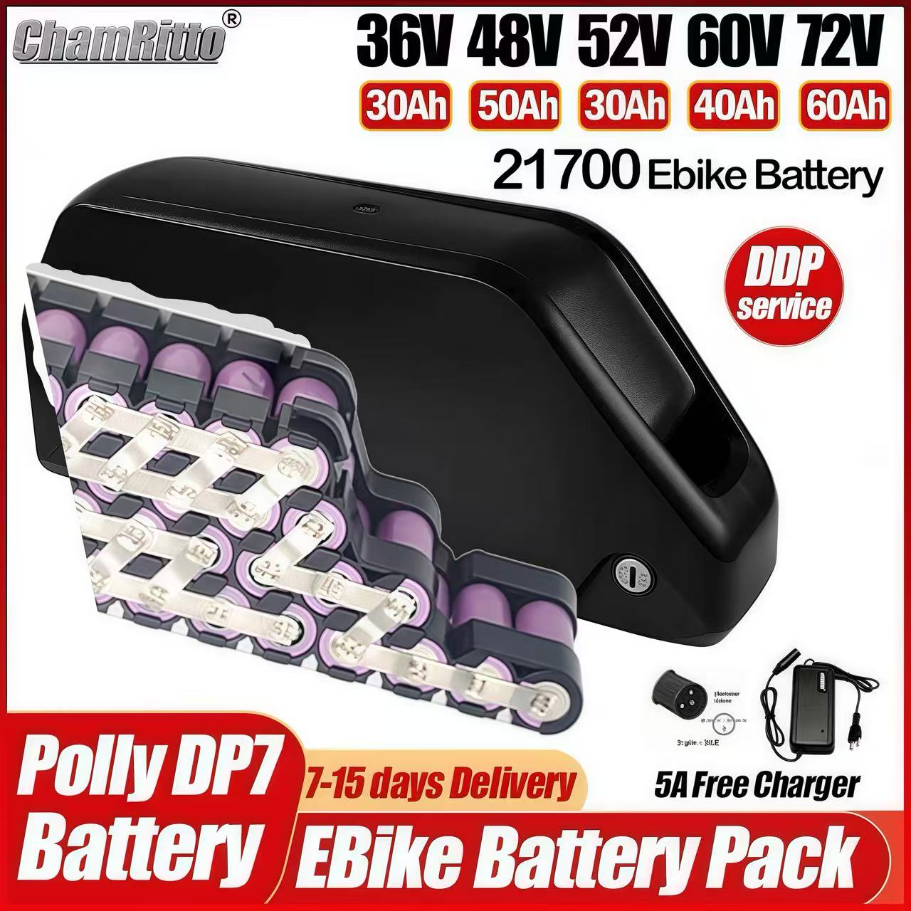 72V 50Ah 21700 Lithium Battery - Sepeda Listrik Hailong 36v 48v 52v