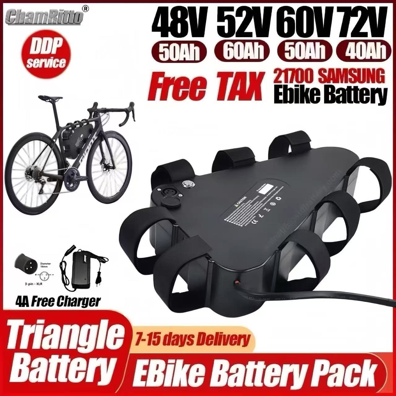 72V 50Ah 21700 Lithium Battery - Baterai Segitiga Chamrider untuk Sepeda Listrik