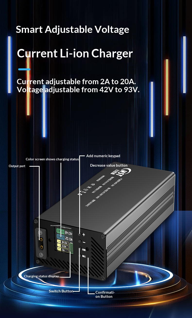 Pengisi Daya Dapat Diatur 10-9 - 84V 20A Smart Charger ulasan dan harga